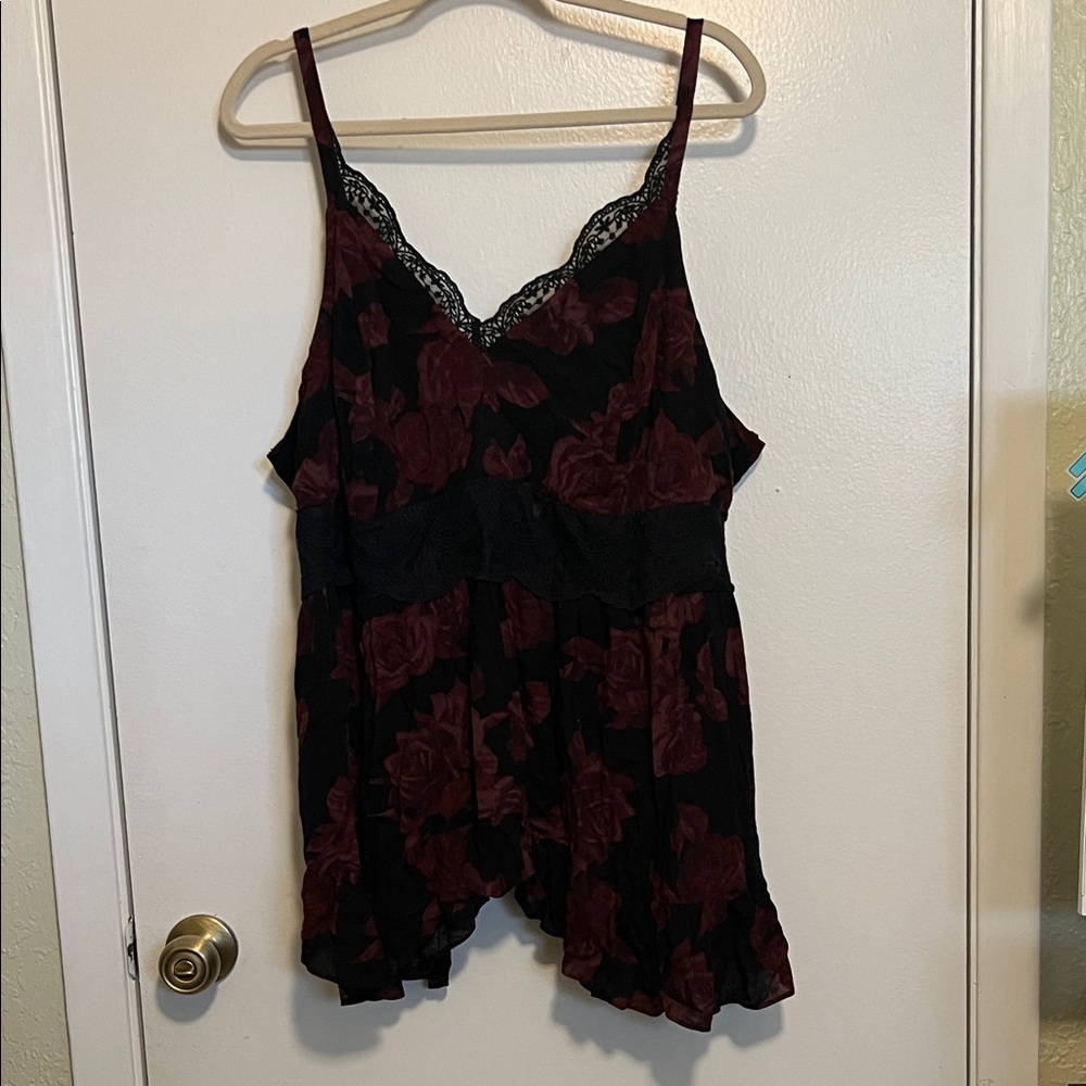 Torrid Black and Burgandy Floral Top